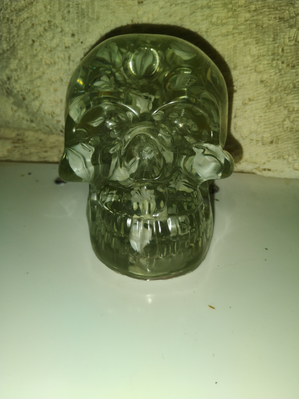Handcrafted Green Glass Skull Sculpture - Decorative Glass Accent